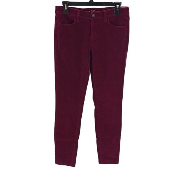 Loft Womens Size 4 Super Skinny Pants Burgundy Stretch Velour Mid Rise - Picture 1 of 7